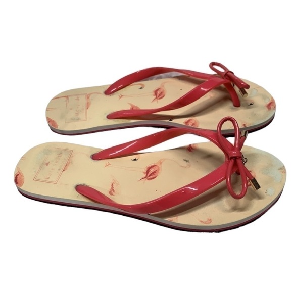 Kate Spade Flamingo Flip Flops With Charm - Cream/Pink/Black, Size 7 - Picture 1 of 8